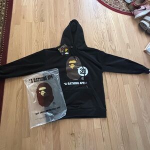 Bape Black Hoodie with White and Brown Logo